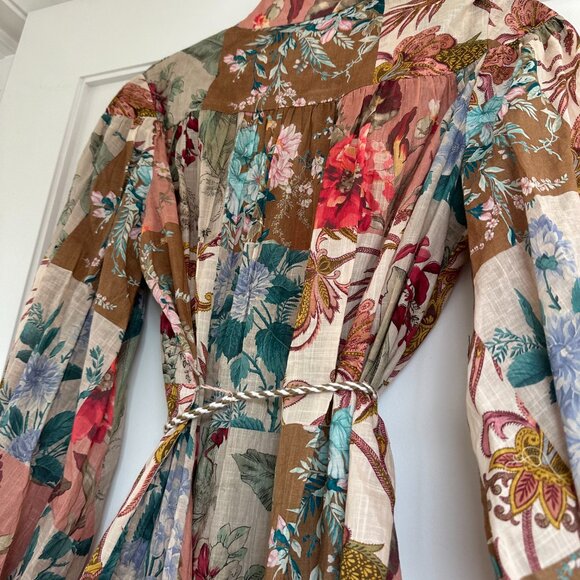 Zimmermann Cassia Blouson A-line Mini Dress Belted Floral Patchwork Size 2 - Picture 13 of 13